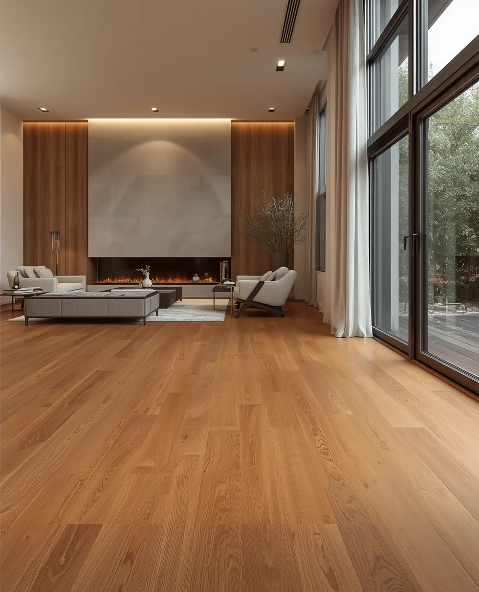 Sala residencial con piso de apariencia madera