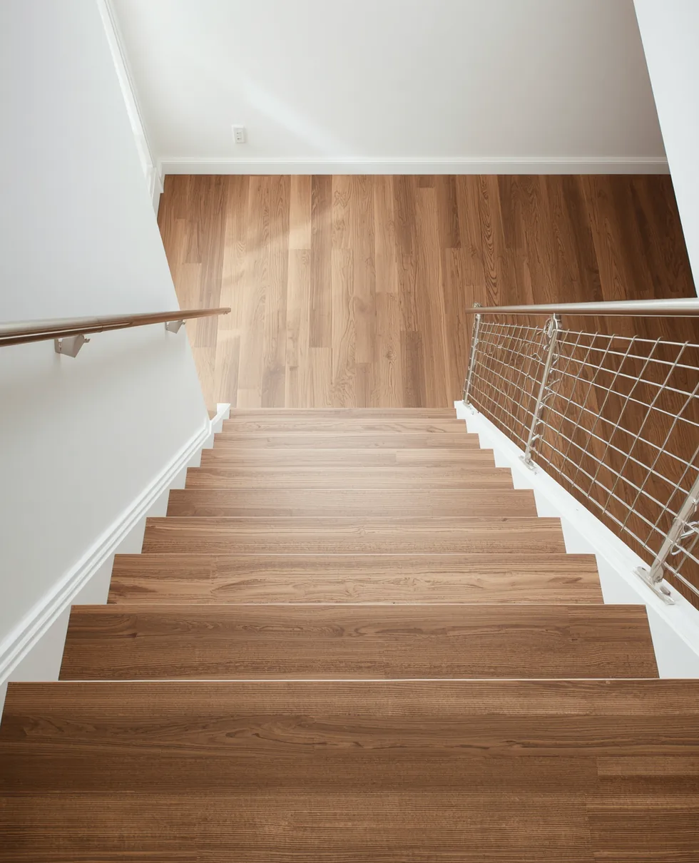 Escalera recubierta con acabado tipo madera